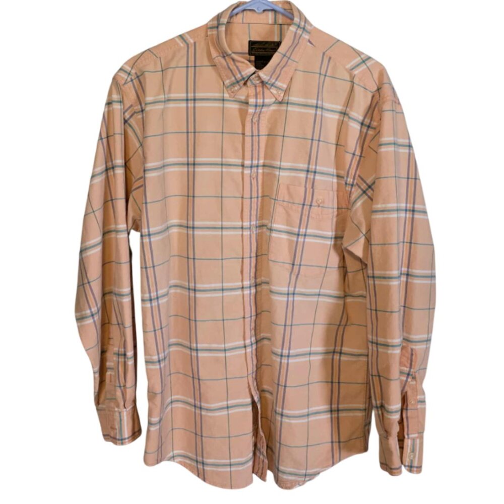 EUC Eddie Bauer Peach Plaid Long Sleeve Button Down Shirt